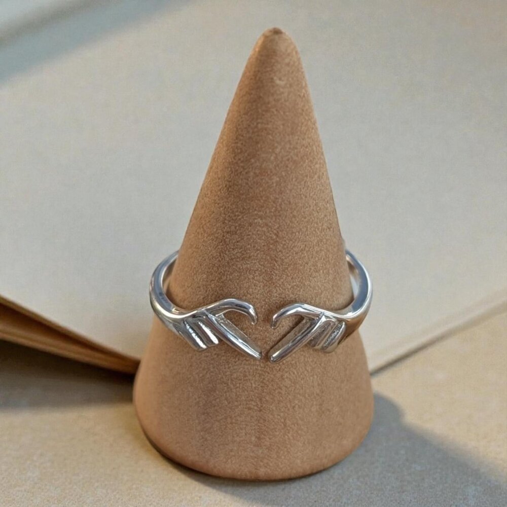 925 SILVER PLUR LOVE YOU HEART HANDS ADJUSTABLE RING
